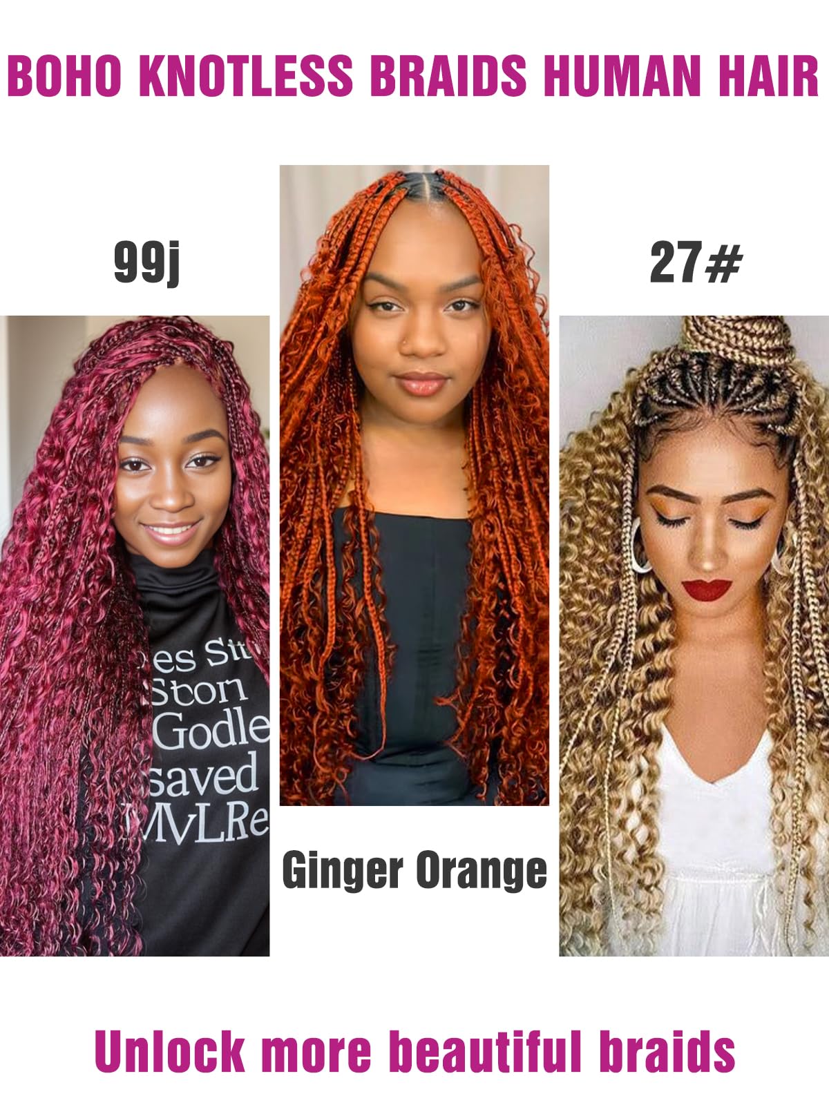 Human Braiding Hair Deep Wave Bulk, Ginger Orange Color No Weft Curly Braiding Hair Extensions for Boho Braids Wet and Wavy Brai