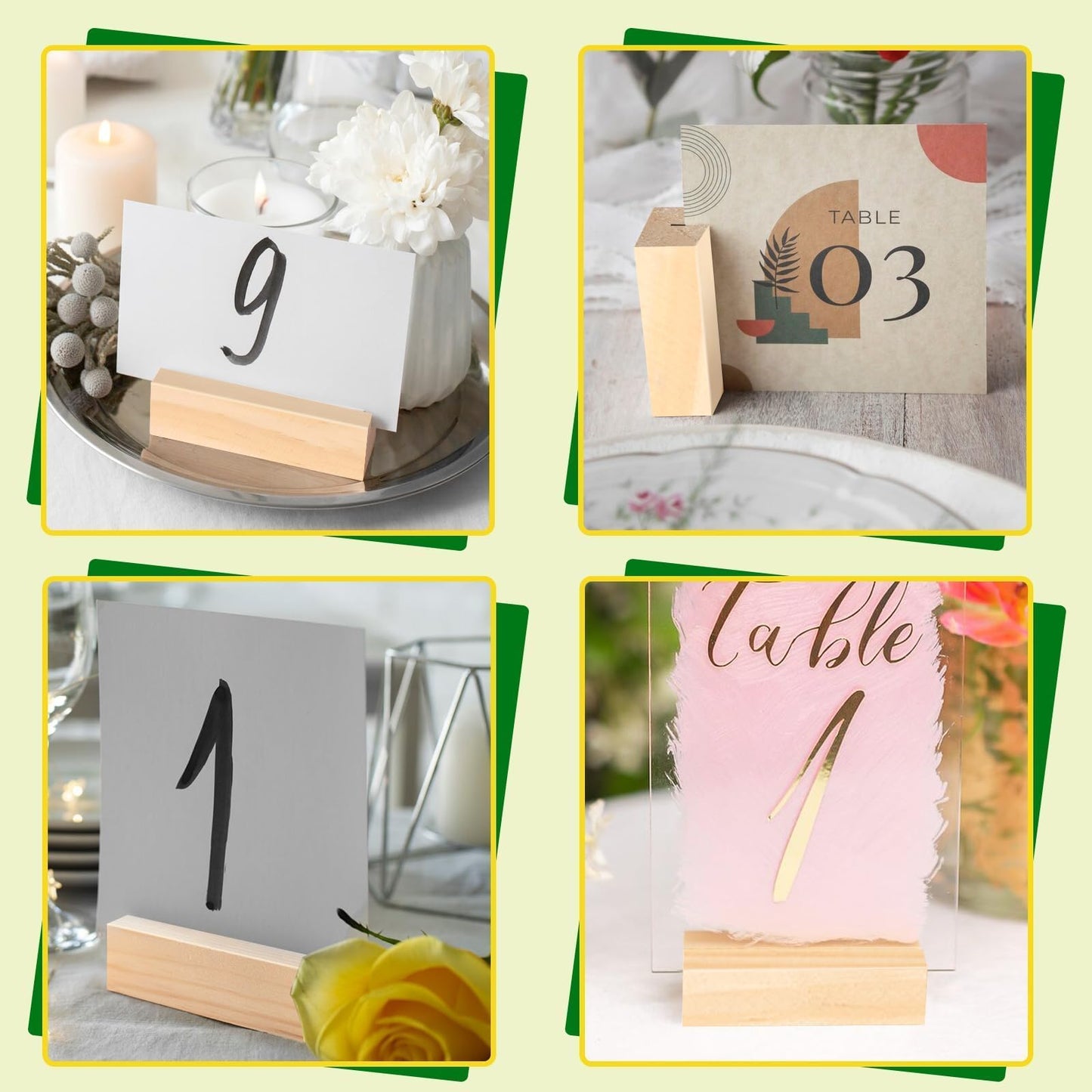 ISUSSER 15 Pieces Wood Table Number Stands Wood Place Card Holders Picture Holder Acrylic Sign Holders for Ceremony Birthday Party Home Decoration