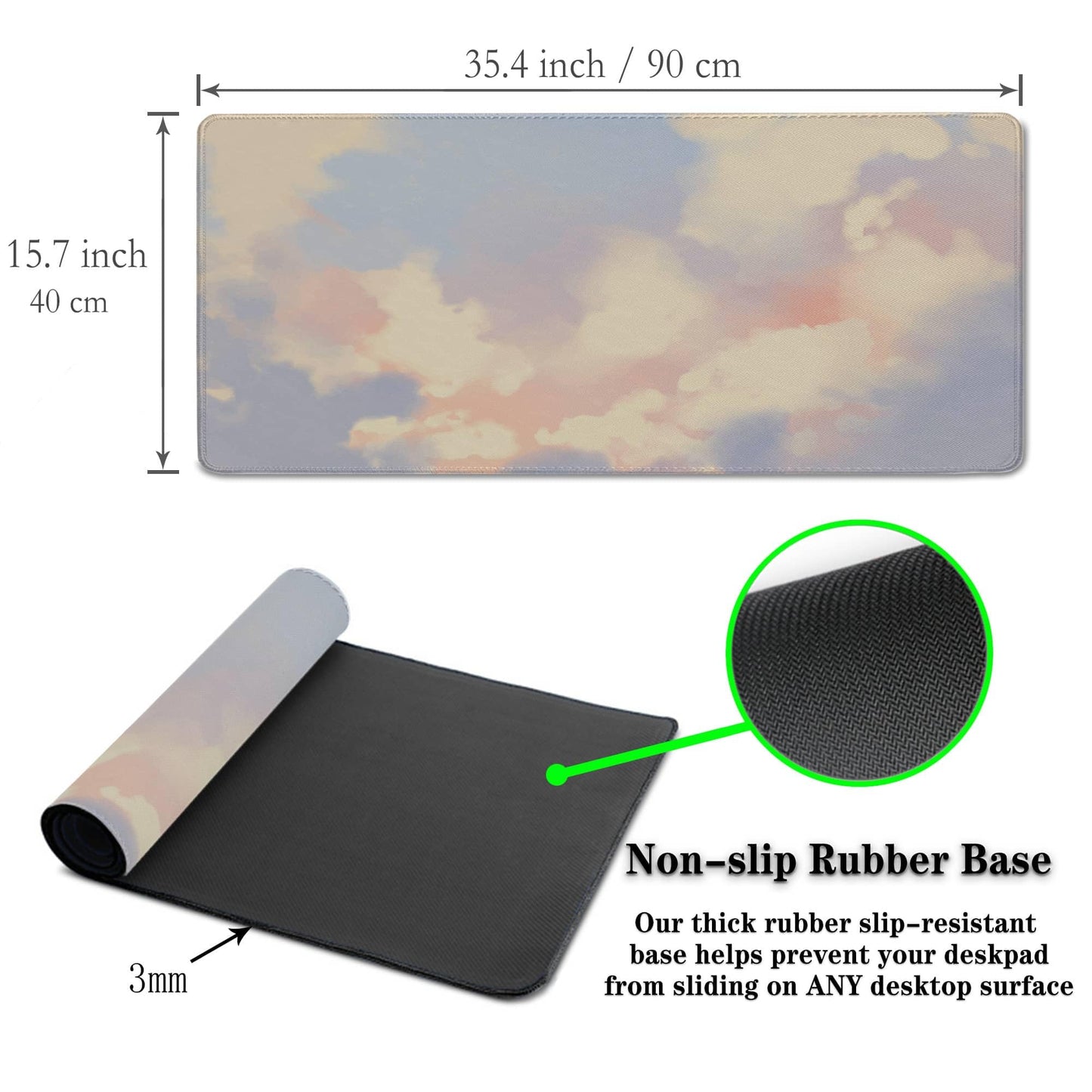 Samgula Gaming Mouse Pad Pink Keyboard Mat, Large Mouse Pads Desk Mat for Women Office Desk Pads, Mouse Pad Gaming Non-Slip Rubber Base, 35.4 X 15.7 inch for Work/Game/Office/Home Pastel Color Sky