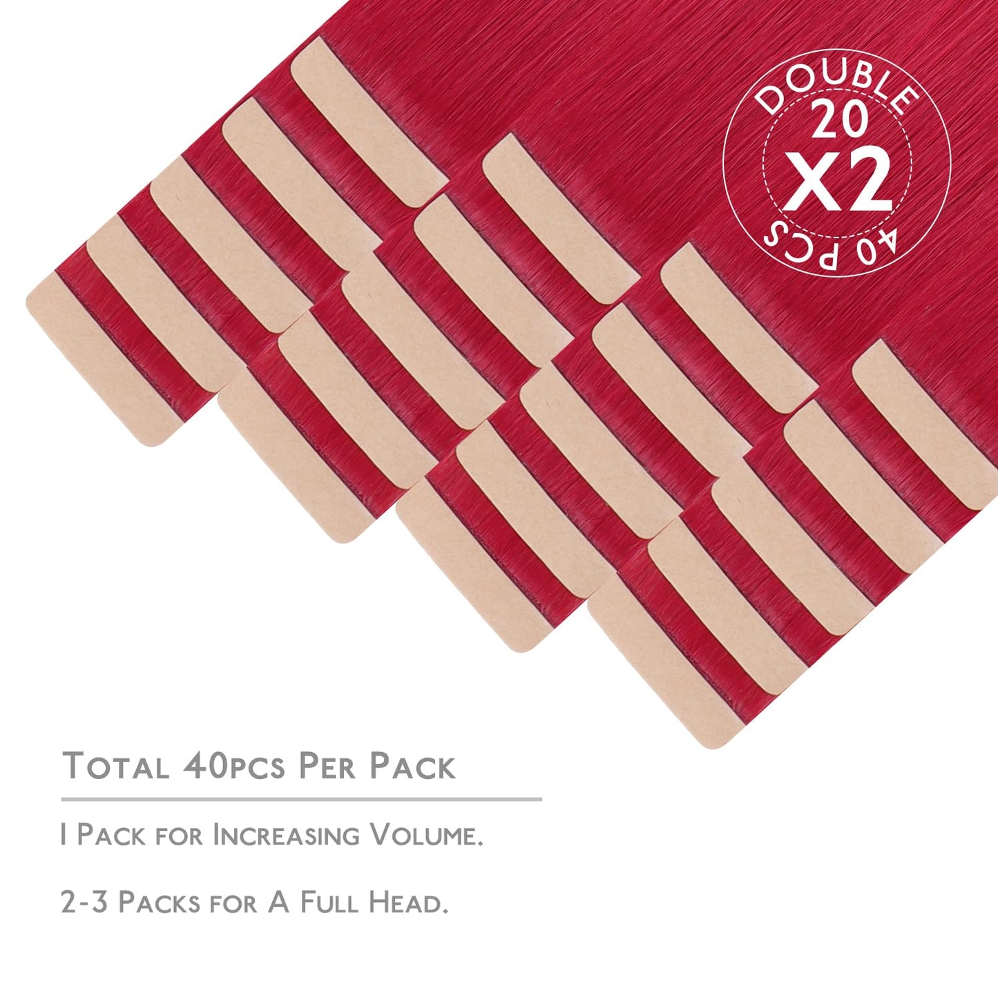 WENNALIFE Tape in Hair Extensions Human Hair, 40pcs 100g 24 inch Red Hair Extensions Real Human Hair Straight Tape in Extensions