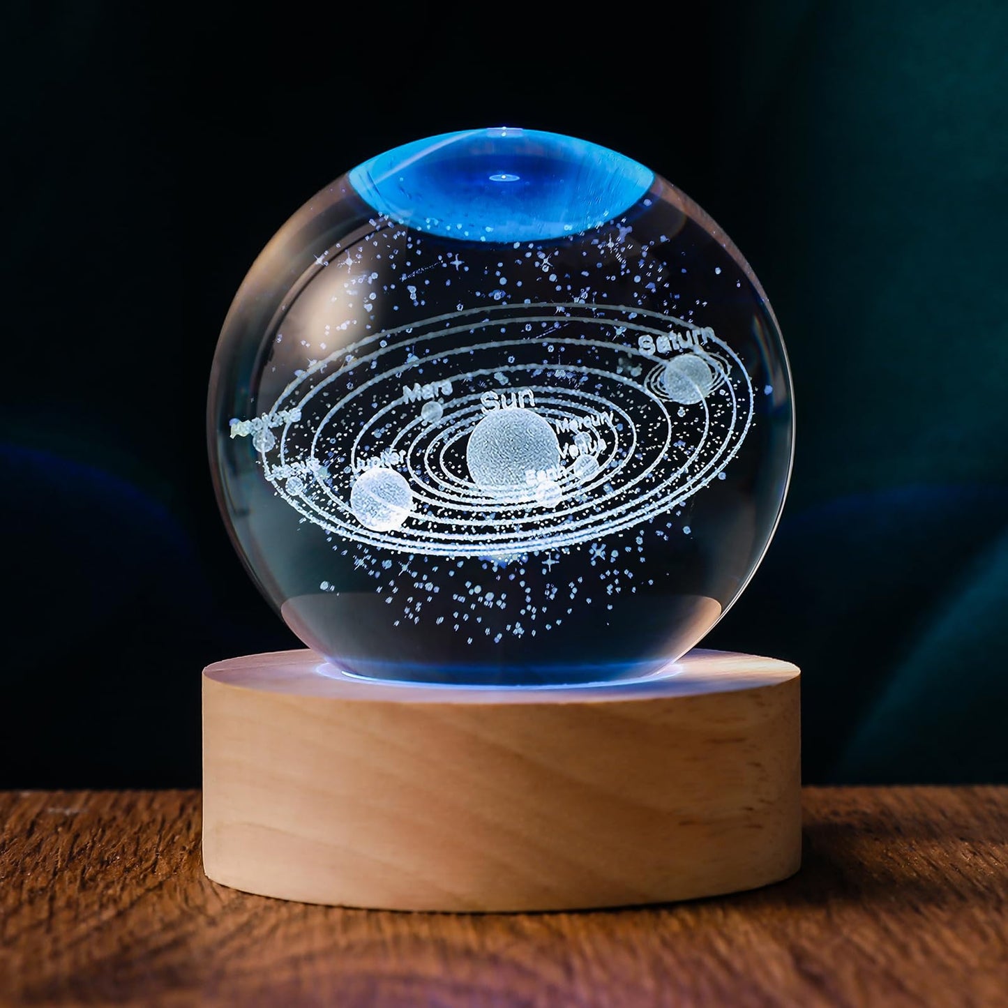 Qianruna 3D Solar System 60Mm Crystal Ball Astronomy Universe Gifts 3D Solar System  ts Model Science Space Themed Physics Gifts Night Light Lamp For Kids Men Him Science Teacher