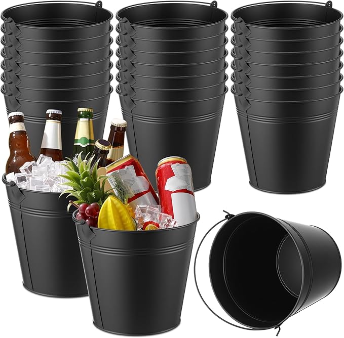 Didaey 24 Pcs Metal Beer Bucket Bulk Ice Bucket Ice Pails with Handle Champagne Soda Party Beverage Chiller for Summer Pic...