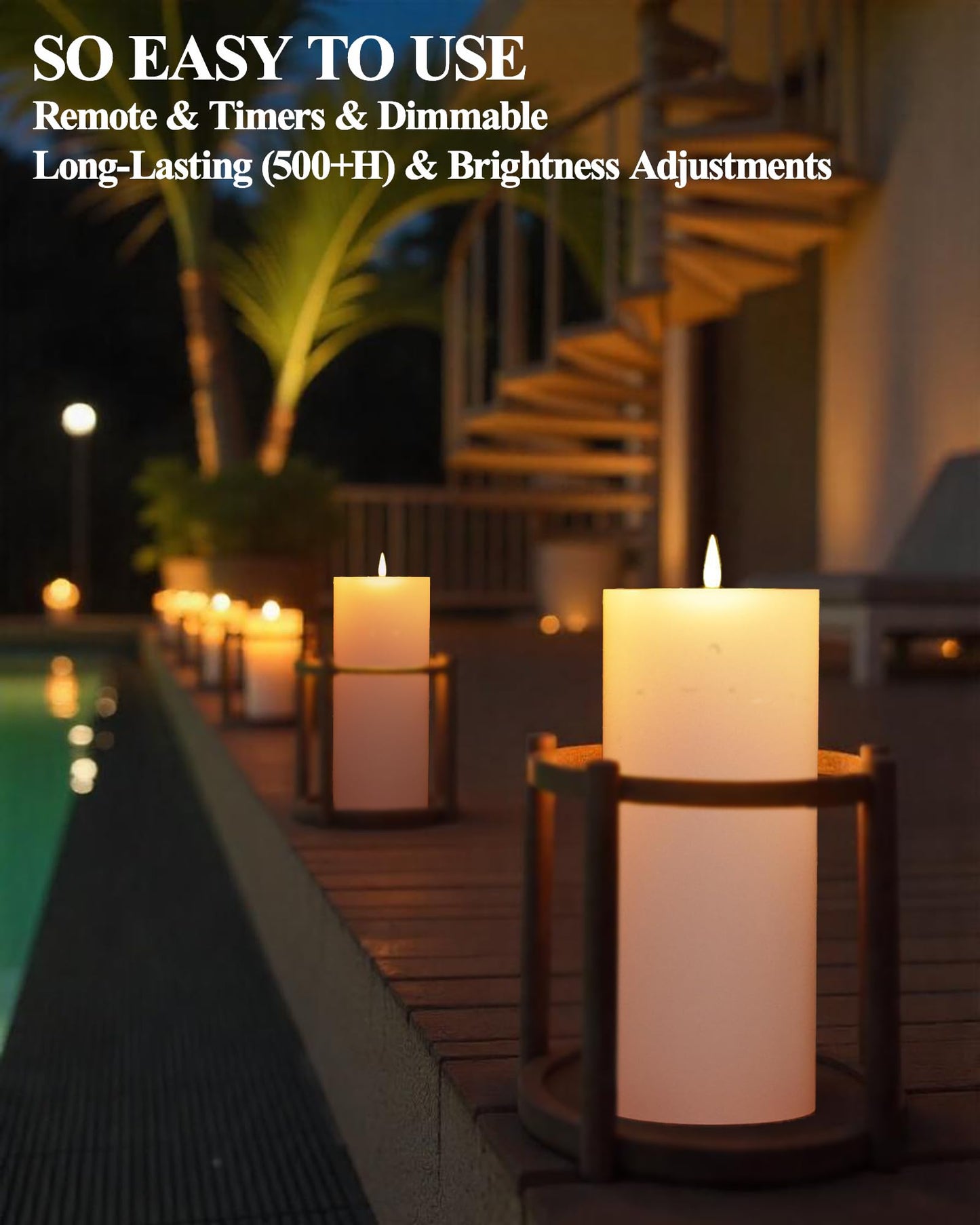 Gmnee 4"x8" Outdoor Waterproof Flameless Candles with Remote and Timers, LED Candles, Battery Operated Candles, Electric Fake Pillar Candles for Patio Porch, and Lanterns Decor (Ivory)