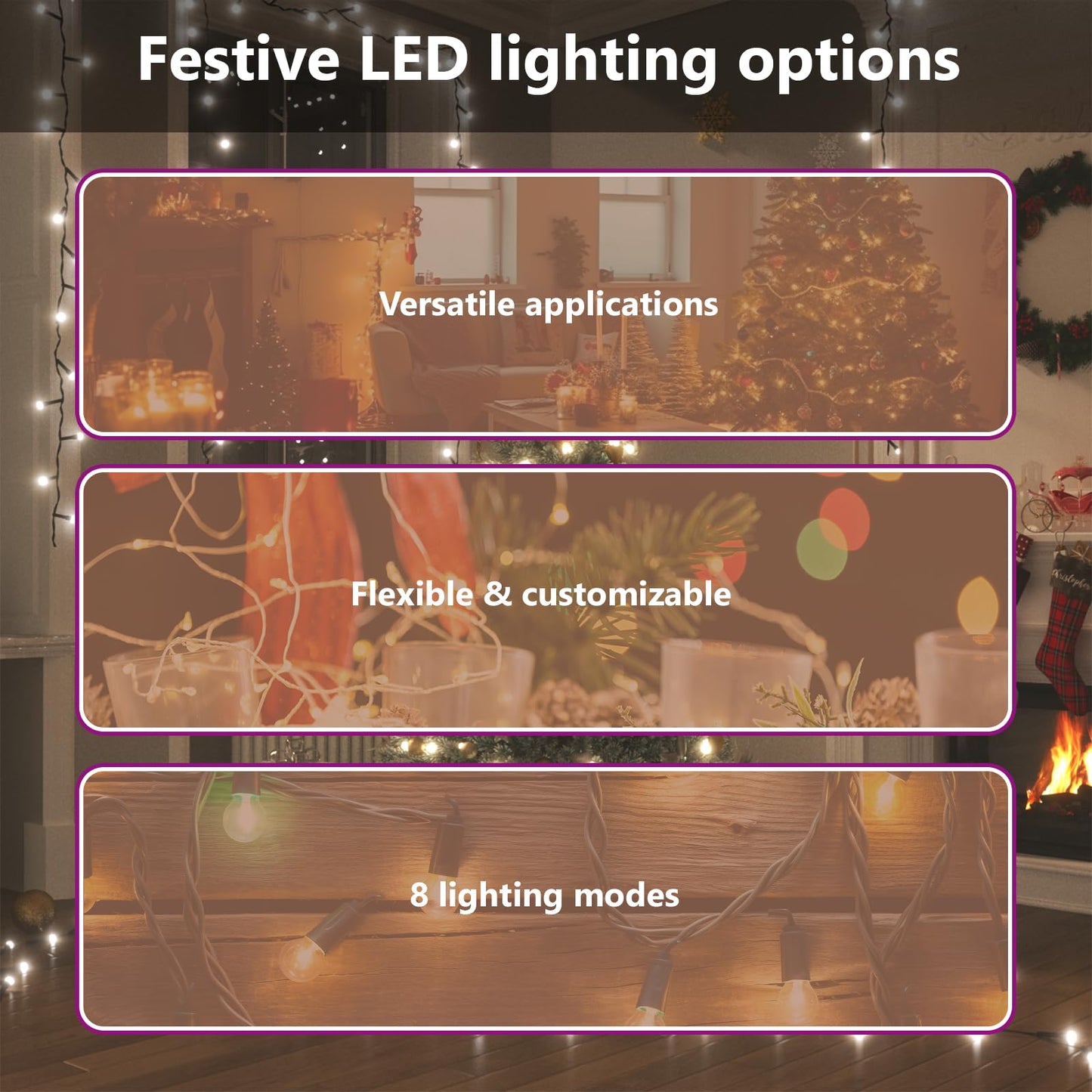 vidaXL LED String Lights, 49.2ft, Cold White, 8 Lighting Modes, Indoor & Outdoor Decorations, Model 343199