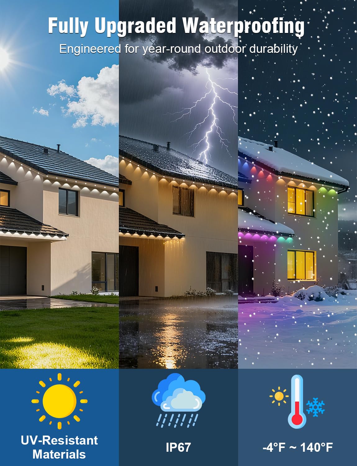 Permanent Outdoor Lights 147Ft With 54 Rgbic Led Smart Led Lights  App/Remote Control Ip68 Waterproof For Holiday Decor  50 Scene Modes  Diy Lights Lighting Timing For Christmas Halloween Party M2