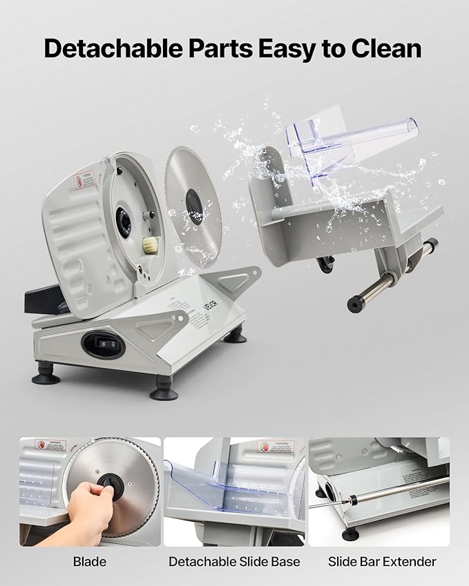 VEVOR Meat Slicer, 6.7 inch 150W Electric Deli Slicer Machine with 2 SUS420 Blades, 0-0.6 inch Adjustable Thickness, ETL Certified Home Food-Slicer for Meat, Ham, Baguett, Steak