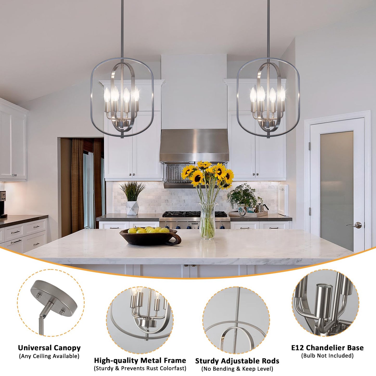 Nickel Chandelier Light  Modern Farmhouse Chandeliers For Dining Room Light Fixture  Adjustable Pendant Lights Kitchen Island Foyer Lighting Fixtures Rustic Kitchen Chandelier For Entryway Living Room