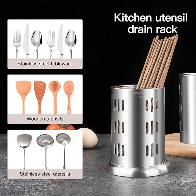 Stainless Steel Chopstick Holder, 18/8 Stainless Steel Utensil Holder for Countertop, Round Drain Holes