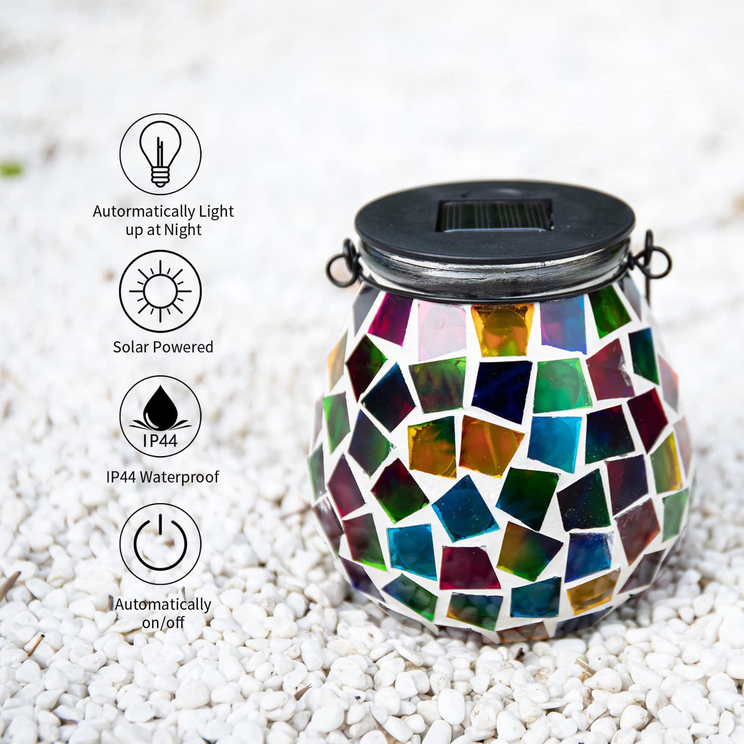 Afirst Mosaic Solar Lantern - Glass Hanging Waterproof Table Lamp for Garden, Patio, Holiday Party - Cube Model 4431890