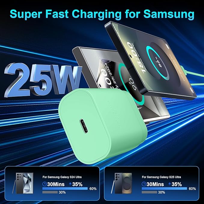 Super Fast Charger Type C, 25W USB C Wall Charger Fast Charging for Samsung Galaxy S25 Ultra/S25/S25+/S24+/S24 Ultra/S24/S24+/S23 Ultra/S22 Ultra/S21 Ultra with 10FT Long Type C Charger Cable 2Pack