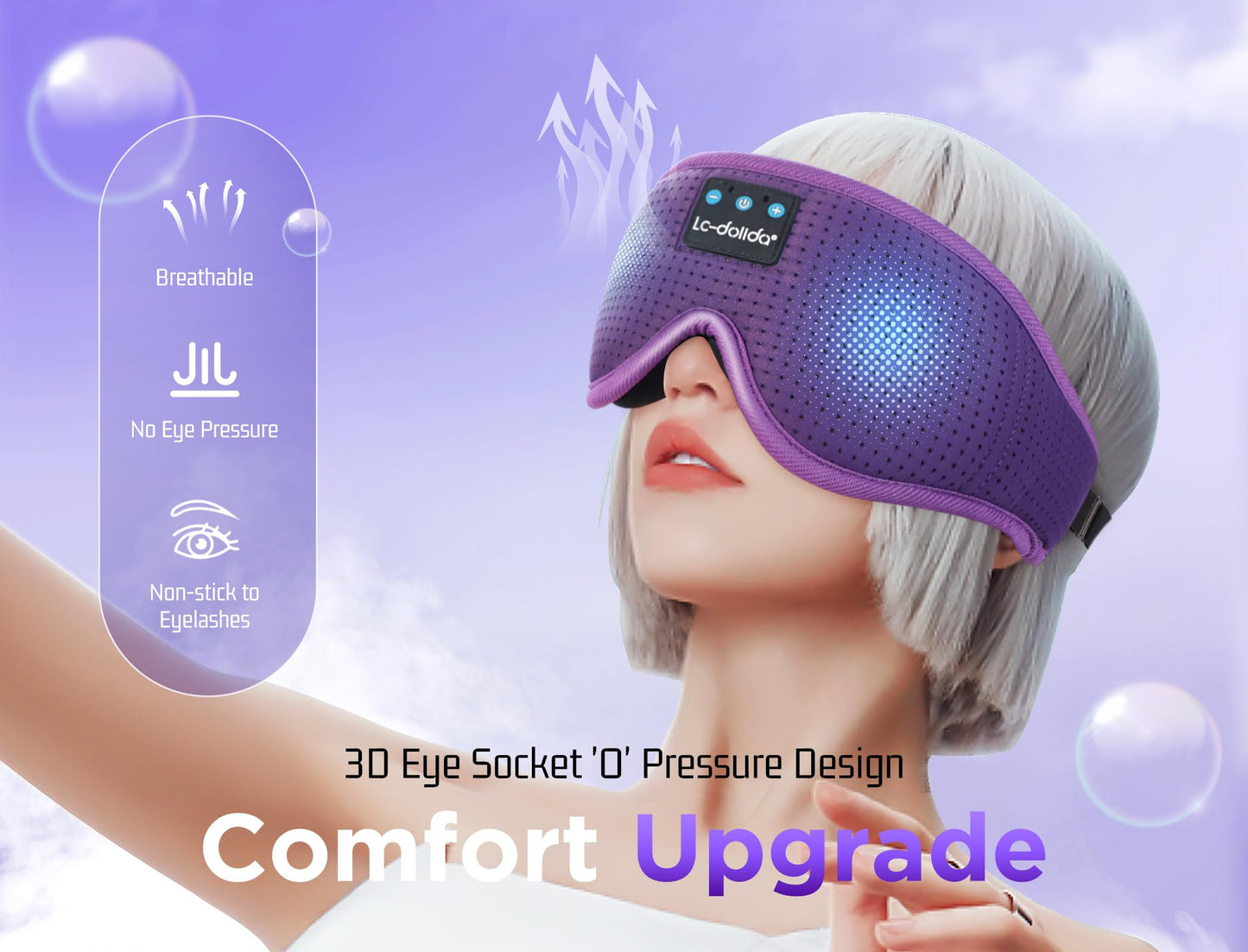 LC-dolida Sleep Headphones, Sleep Mask Bluetooth Wireless Music Eye Mask, Sleeping Headphones for Side Sleepers Sleep Mask with Bluetooth Headphones Ultra-Thin Stereo Speakers Perfect for Sleeping