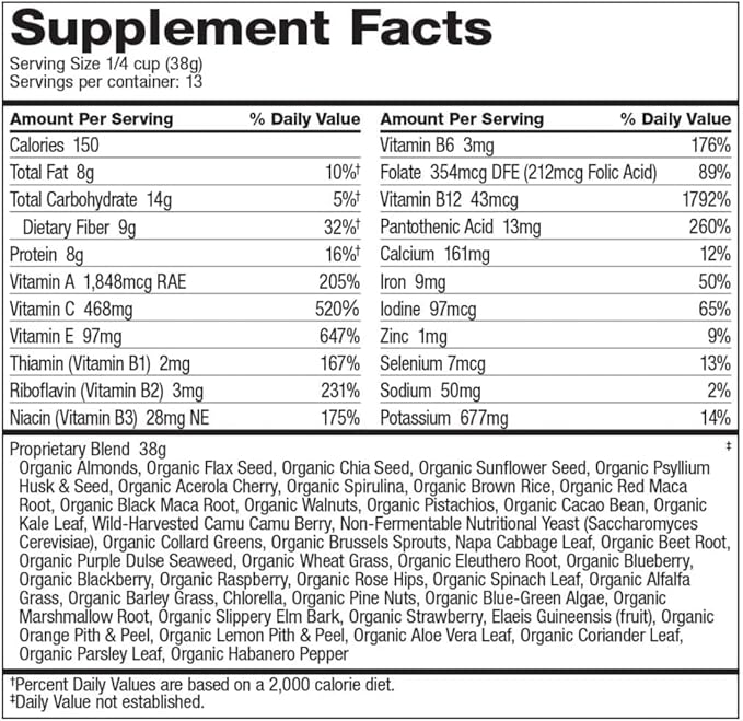 Dr. Schulze's SuperFood Ultra | Organic Super Food Powder | Vitamin B Complex and 520% Vitamin C | May Help Boost Energy & Improve Fitness | Vegan, Non-GMO & Gluten-Free | 17.4 Oz