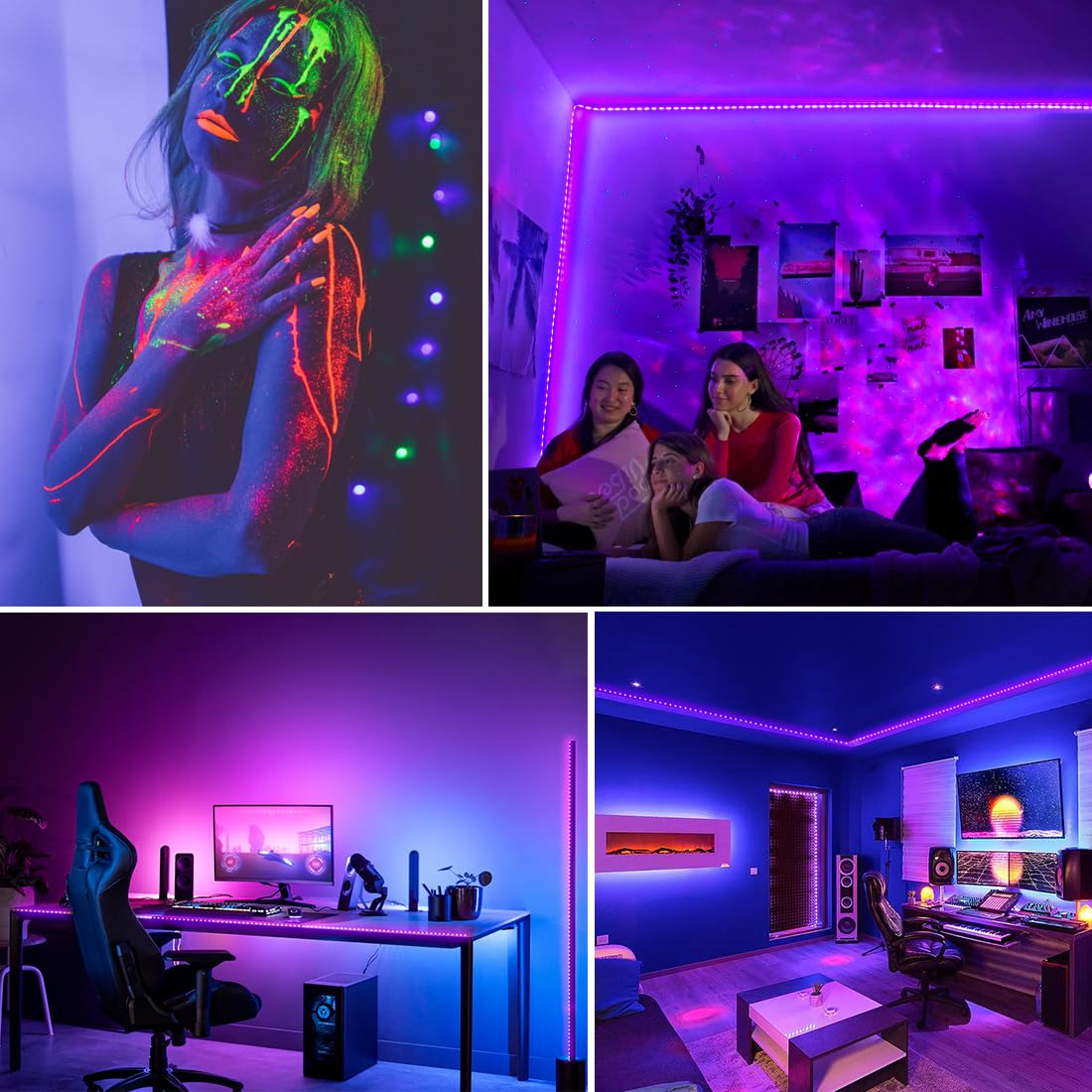 PIZHLO Upgraded 33ft/10M LED Black Light Strip Set with Remote, 600 LEDs, 12V Self-Adhesive Dimmable Black Light Fixture, for Dance Parties, SMD2835 LED Lamp Beads, Non-Waterproof