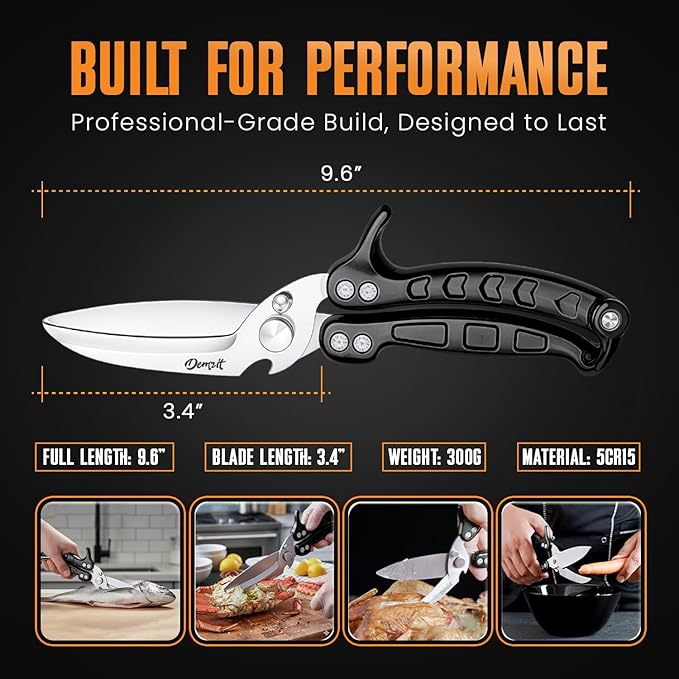 Poultry Shears, Kitchen Shears Heavy Duty for Food With Anti-Slip Handle & Safety Lock, Meat Scissors, Chicken, Lobster, Quail, Fish, Food Cutting Scissors, Bone Cutter (Ultra shears Black)