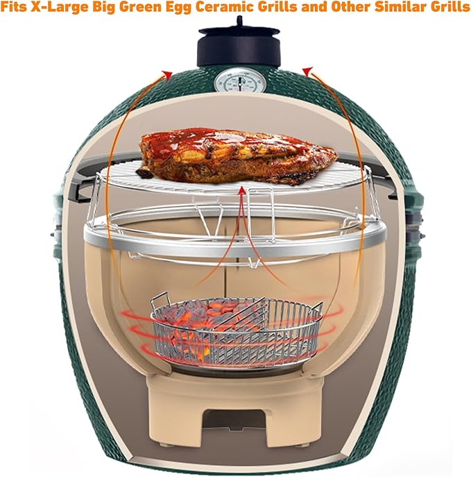 only fire Stainless Steel Charcoal Ash Basket Fits X-Large Big Green Egg Ceramic Grills, Charcoal Basket Big Green Egg Accessories