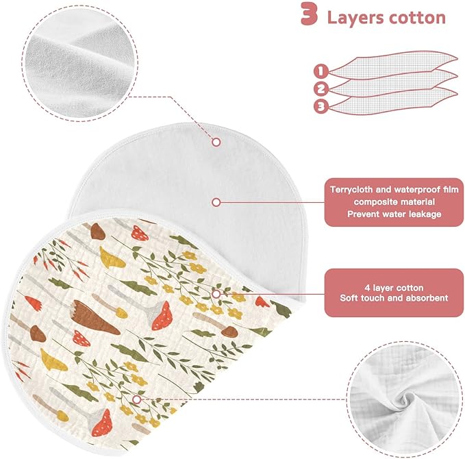 Kigai Colorful Mushroom Baby Burp Cloths Extra Soft and Absorbent Burping Rags Cotton Burping Clothes Baby Washcloths for Newborn Boys Girls Nursery Decor - 2 Pack