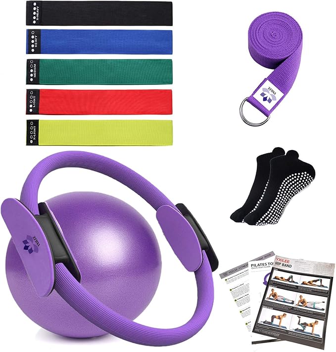 YXILEE Pilates Ring Circle Set - Workout at Home Workout Equipment Women - Booty Bands Stretching Equipment Pilates Mini E...