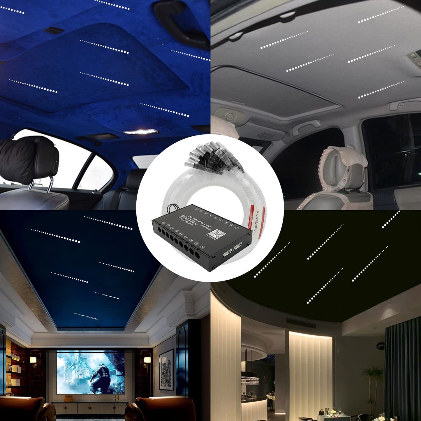 Amki 108Pcs*0.04In*13.1Ft Pure White 18Led Meteor Shooting Stars Effect Fiber Optic Lights Kit 20 Modes Meteor Light Engine With Bluetooth+Rf Remote Control