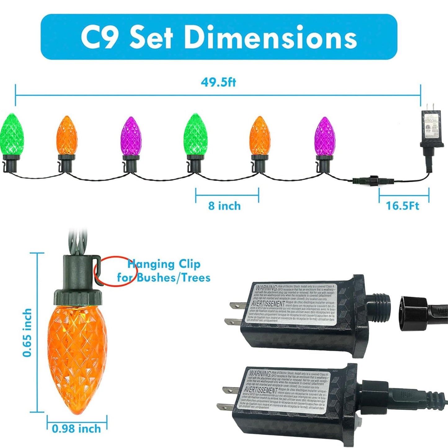 Kaq 2Pk 100Led Orange Purple And Green C9 Halloween Lights Waterproof Indoor Outdoor  Extendable 98Ft String Lights Plug In With 13 Lighting Modes  Halloween Decorations For Party  Outside Yard Decor