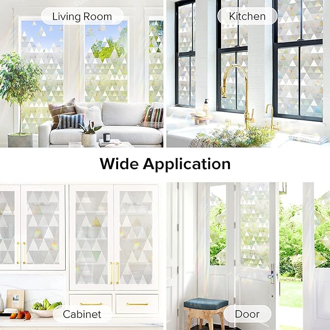 rabbitgoo Window Privacy Film, Stained Glass Rainbow Privacy Clings for Glass Window, Static Cling Decorative Door Covering, Non-Adhesive UV Blocking, Multicolored, 17.5 x 78.7 inches