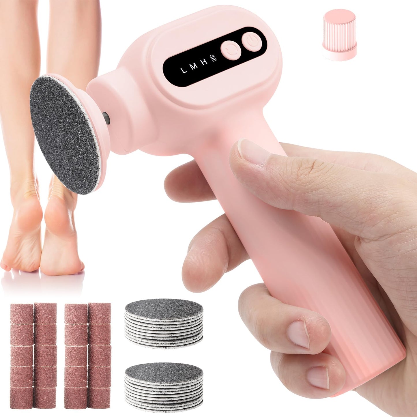 Electric Callus Remover for Feet, 2 in 1 Cordless Foot File Grinder Scrubber for Dead Skin, Adjustable Speed Rechargeable with S