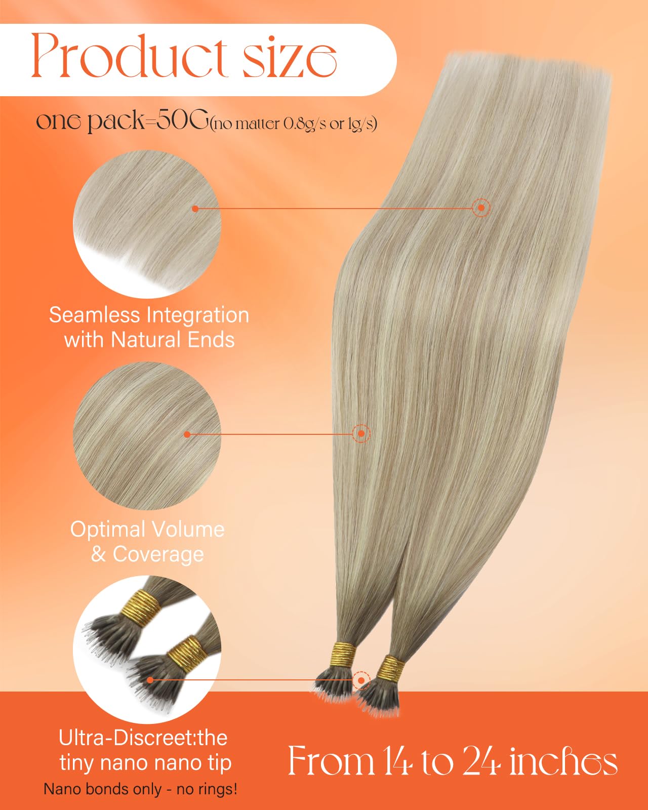 Sunny Hair Nano Hair Extensions Human Hair Ash Blonde Ombre Platinum Blonde Nano Tip Hair Extensions Real Human Hair 24inch Nano