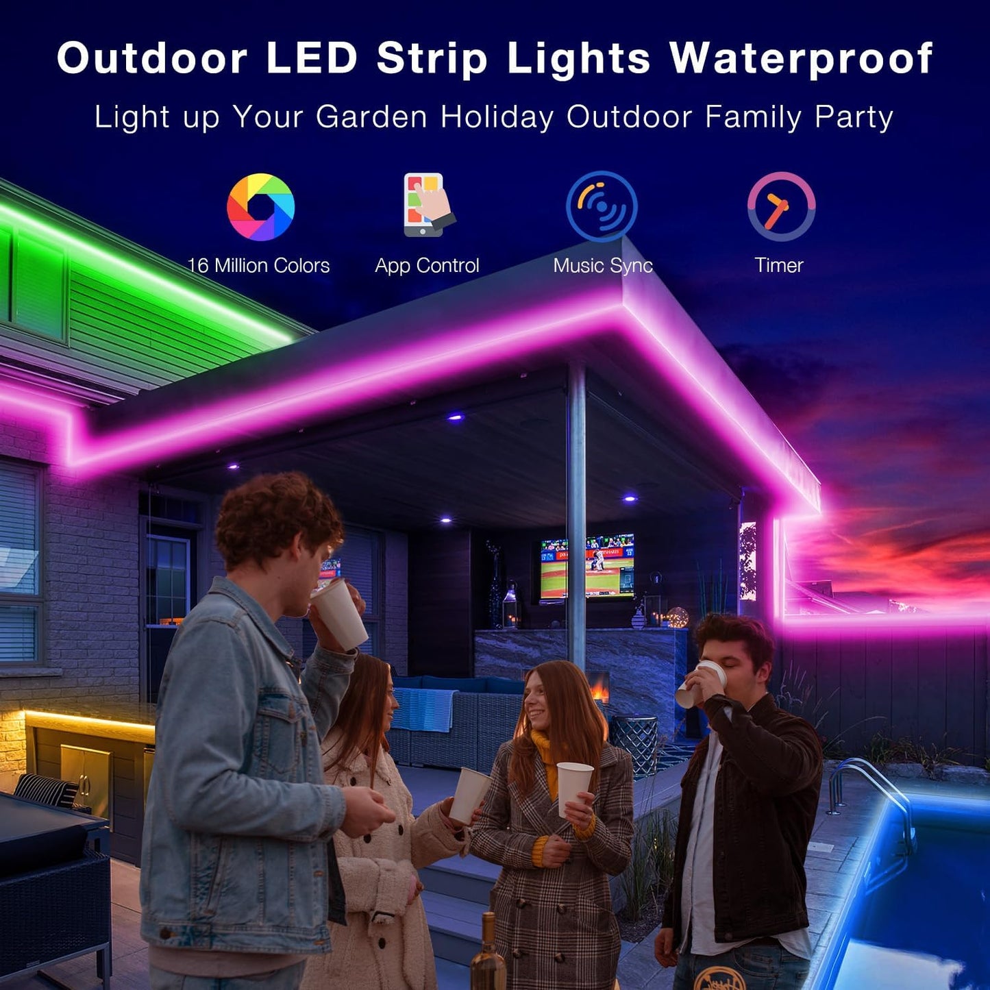 Daybetter Outdoor Led Strip Lights  Ip67 Waterproof Led Lights With Remote  App Control  Color Changing Led Rope Lights For Bedroom  Bathroom  Roof  Balcony  Pool  24V