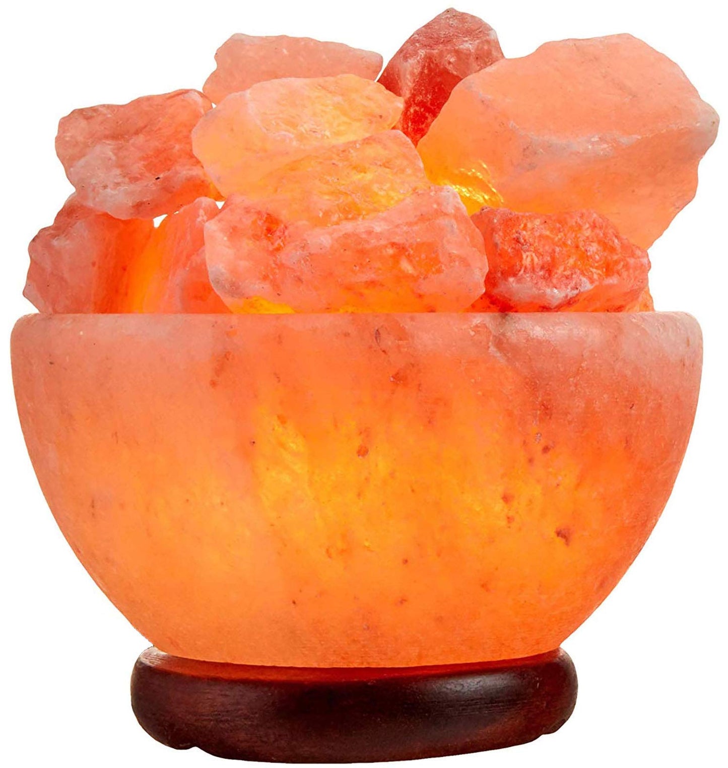Spantik Himalayan Salt Lamp Bowl, Natural Crystal Chunks, Dimmer Cord, Wood Base, Light Orange to Pink, Model SP02