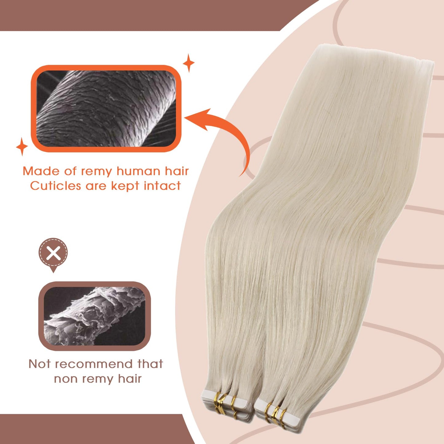 Sunny Hair Tape in Hair Extensions Real Human Hair Invisible Remy Hair Extensions Tape ins for Women White Blonde 18 inch 25G