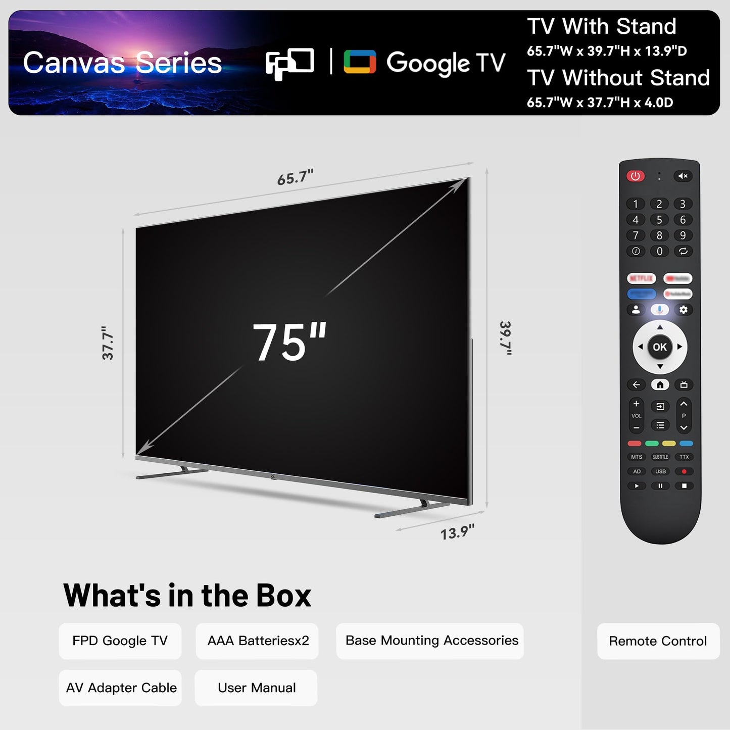FPD 75 Inch Smart TV, 4K LED Google TV with Google Play Built-in Google Cast, HDR 10, Compatible with Dolby Atmos & Vision MEMC, Voice Assistant Remote, UHD Flat Screen Television (CG75 C3-2024)