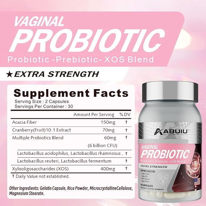 Vaginal Probiotics for Women Vag Health Womens Probiotic for PH Balance Vaginal Odor, Prebiotics Lactobacillus Probiotic Blend Supplement, Cranberry Flavour, 120 Capsules / 2 Packs