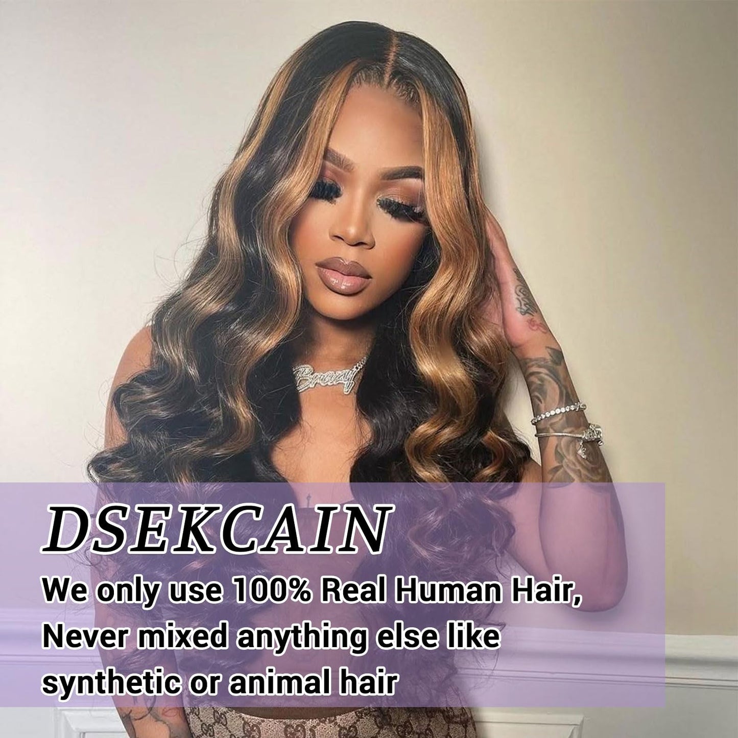 DSEKCAIN Body Wave 2x6 HD Lace Closure P1B/30 Highlight Brown Black Human Hair Transparent Lace Closure 2x6 Long Deep Middle Par