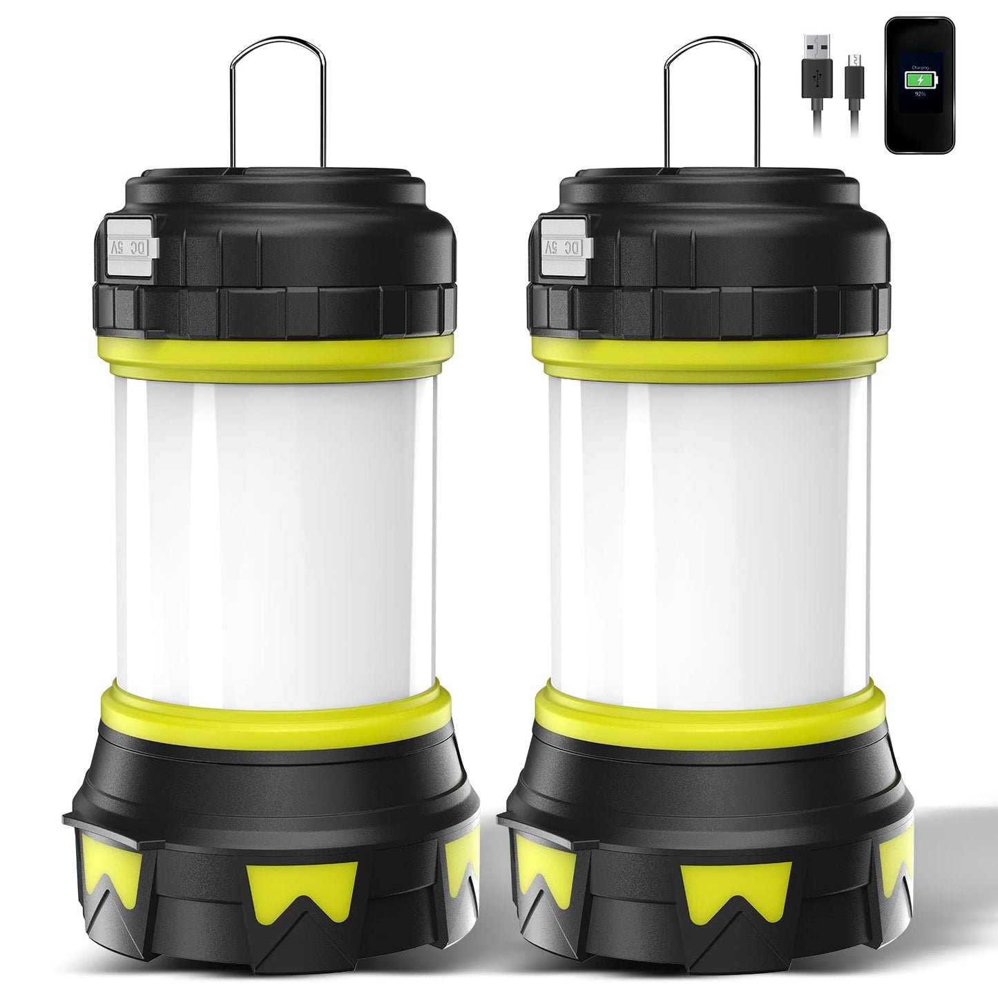 Bochaos Rechargeable Flashlights - 6 Modes Led Lantern, 3000Mah Battery, Ipx4 Waterproof, Medium-2Pack, Green, Model Hc-261