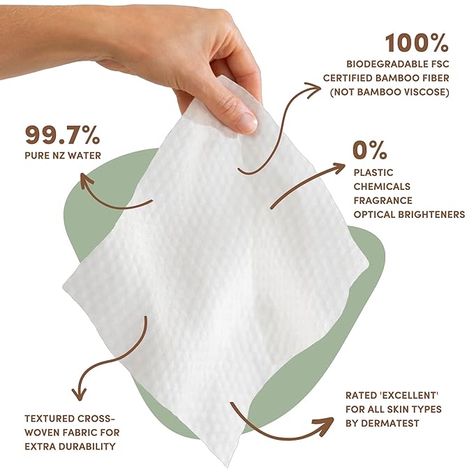 Terra Organics Pure New Zealand Water Bamboo Baby Wipes, Biodegradable, Natural, 1 Pack of 70 Wipes
