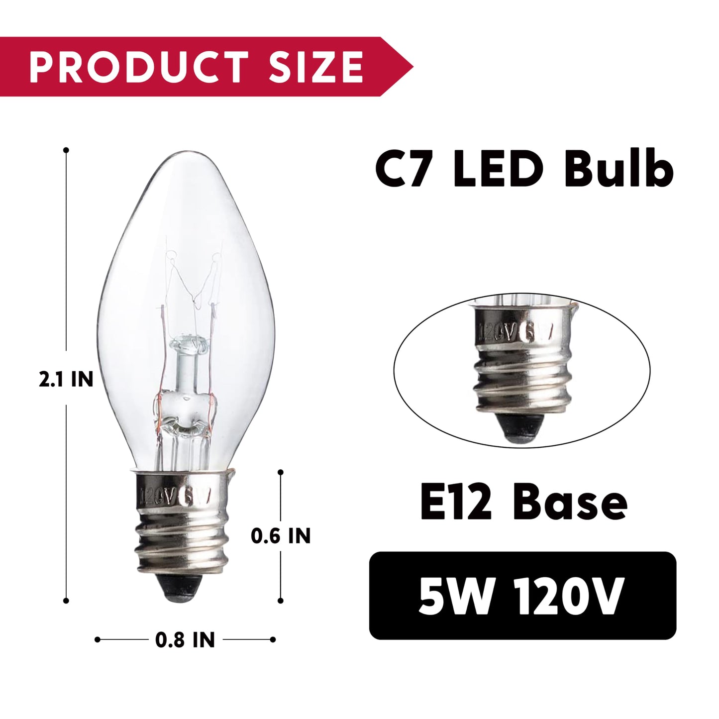 Joiedomi 25 Pack C7 Bulb  Replacement Light Bulbs For Christmas Outdoor  Indoor  Lawn  Tree  Panel Decor  E12 Candelabra Base  Longer Life 120 Volt  6W