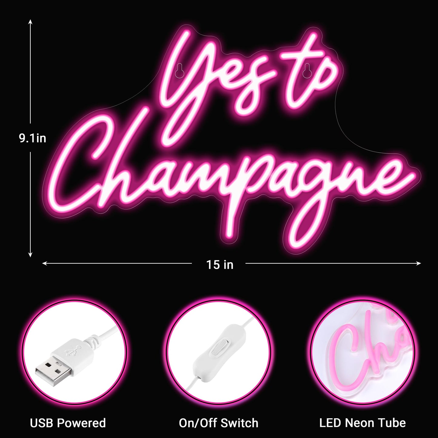 Kavaas Yes To Champagne Neon Sign 15 X 9.1  Neon Bar Signs For Home Bar Decor  Man Cave Pub Party - Best Gifts For Champagne Lover  Birthday  Christmas