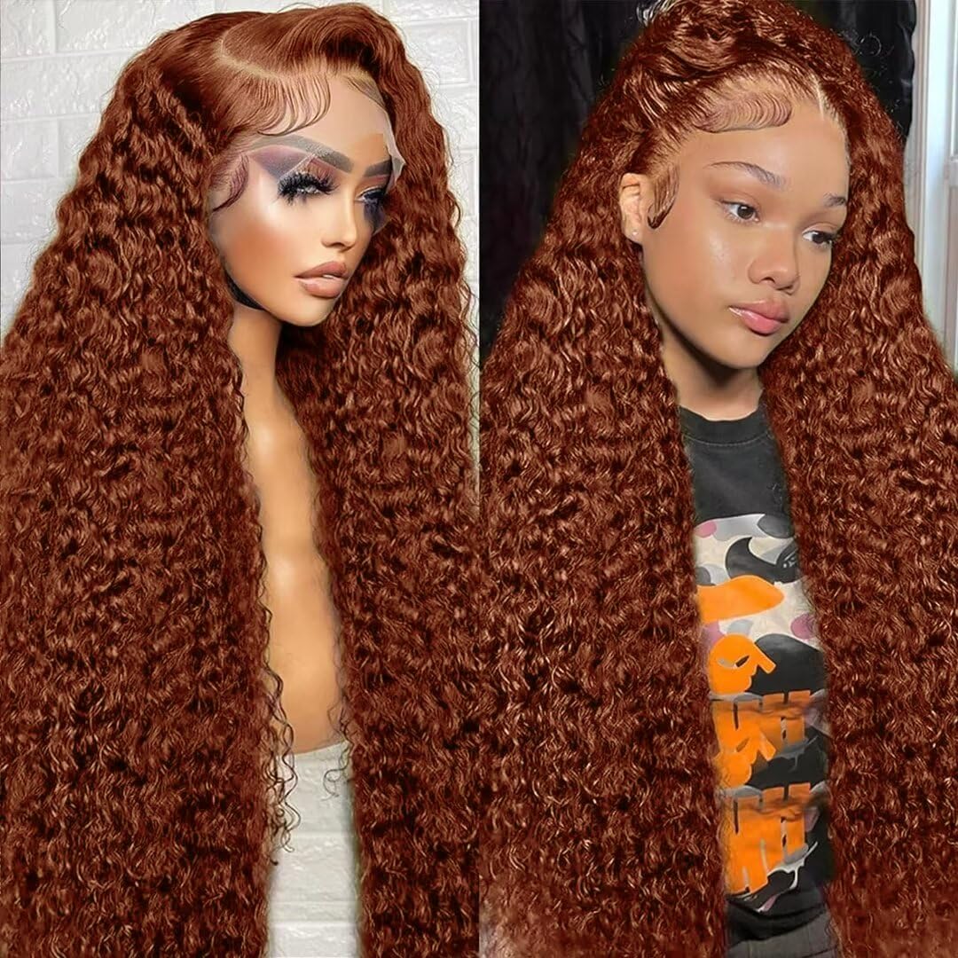 vestlucky 36inch 13x4 red brown deep wave hd frontal wig copper brown wet and wavy wigs human hair for balck women