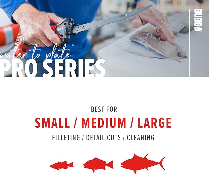 Bubba Pro Series Lithium-Ion Electric Fillet Knife with Non-Slip Grip Handle, 4 Ti-Nitride S.S. Coated Non-Stick Reciprocating Blades, Charger and Case for Fishing
