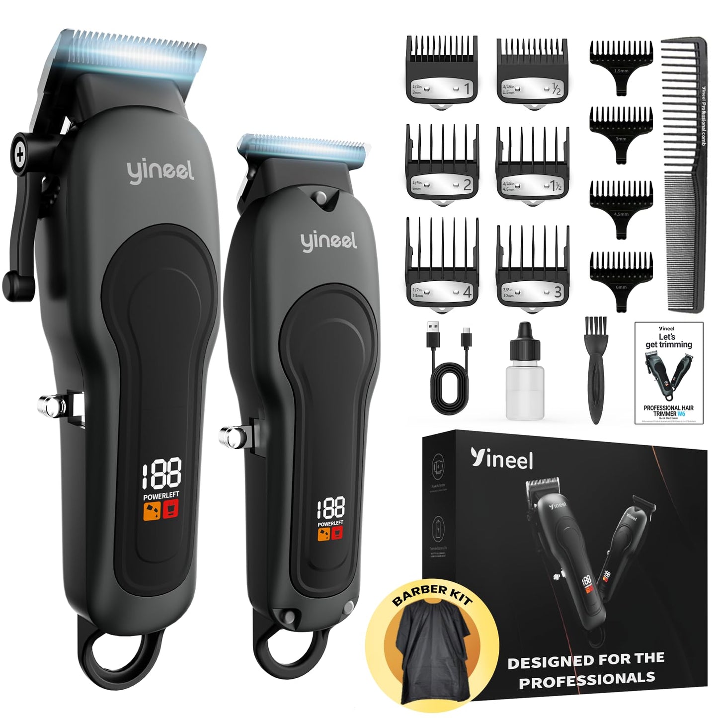 Yineel Hair Clippers for Men, Professional Cordless Clippers & Trimmer Set, Super Quiet, Clippers for Hair Cutting Kit with LED