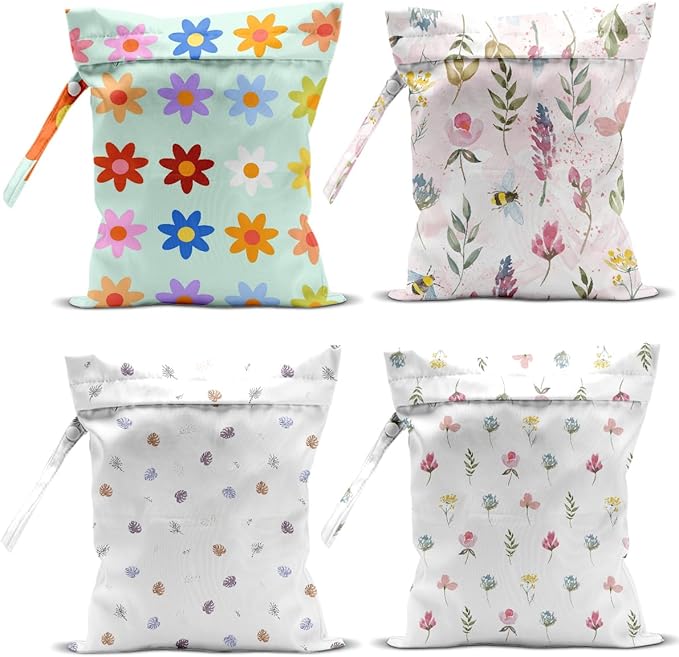 4 Pack Wet Bag for Swimsuit, Beach Travel Essentials Wet Dry Bag, for Sunscreen Toiletry Dirty Clothes Yoga Gym Diaper, Friend Summer Beach Vacation Gifts. Floral