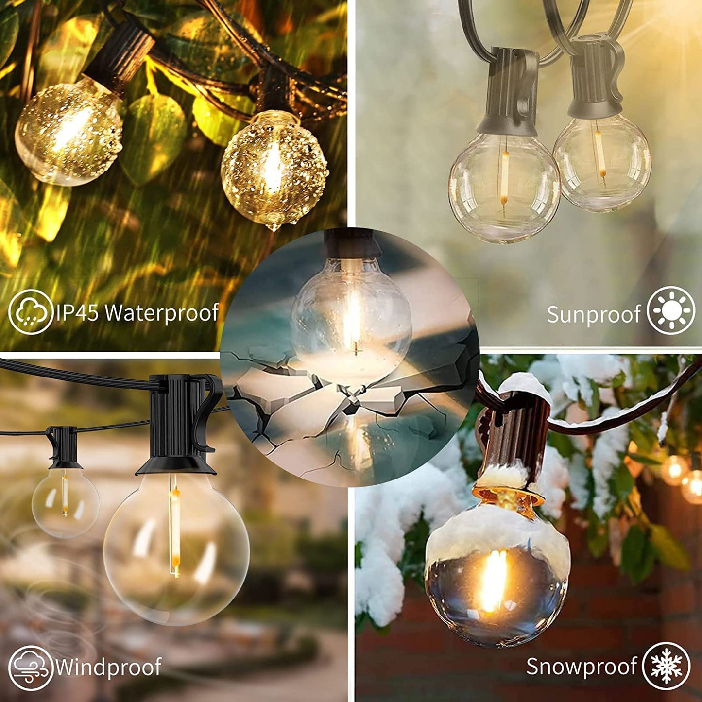 Svater Outdoor String Lights 25ft, Shatterproof, Warm White, Waterproof, 2ft Bulb Space, IP45