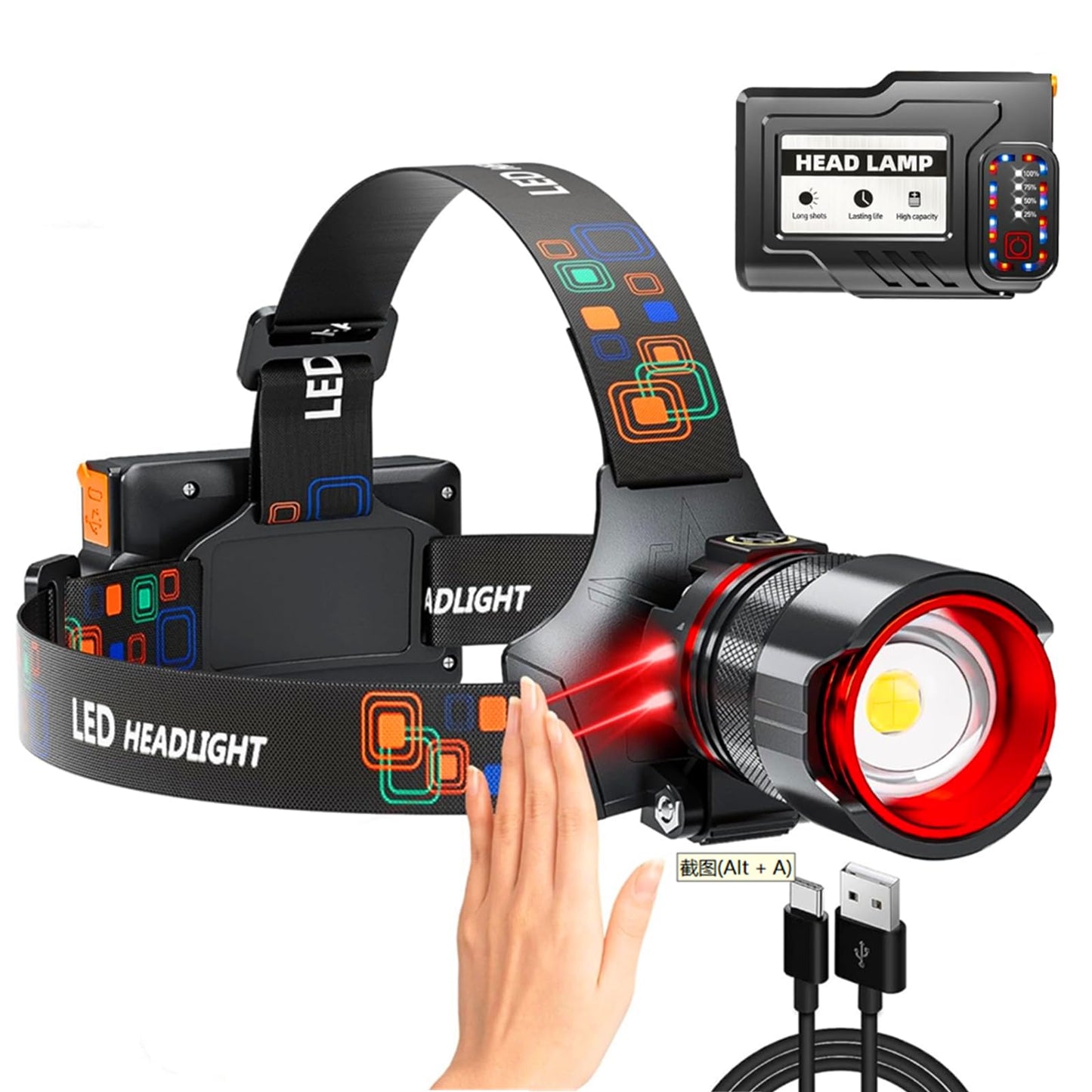 Headlamp 5000 Lumens Led Rechargeable Head Lamps  Zoomable Headlight With 5 Modes & Ipx7 Waterproof  120 Adjustable Head Lights For Forehead For Outdoor  Camping  Hard Hat  Hunting Fathers Day Gift