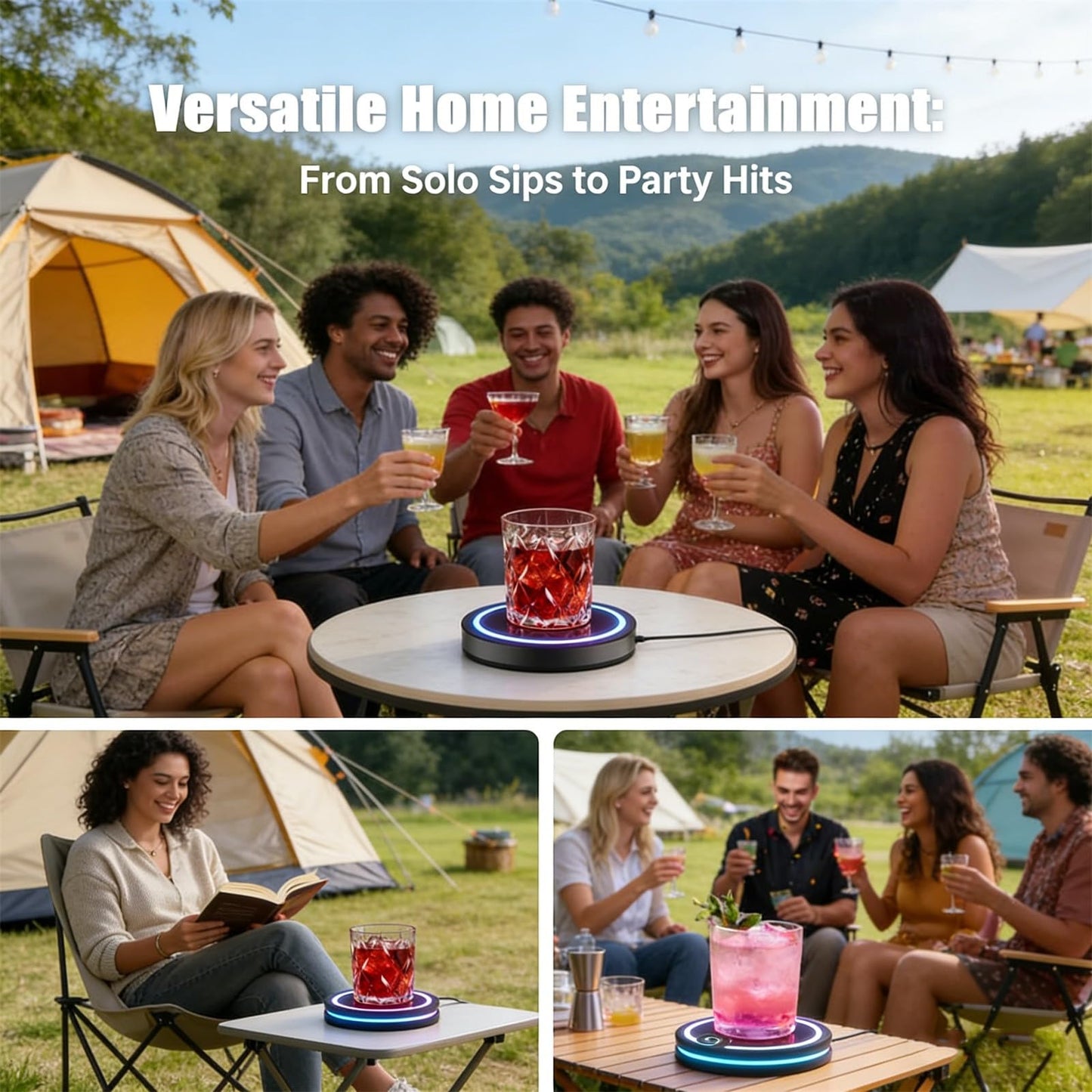 2.0 Smart Coaster Cocktail Machine, 2026 New Smart Coaster Cocktail Mixer with App, Cocktail Maker with LED and Built-in Smart Sensing Tech for Home Bar Party (Black-1PC)