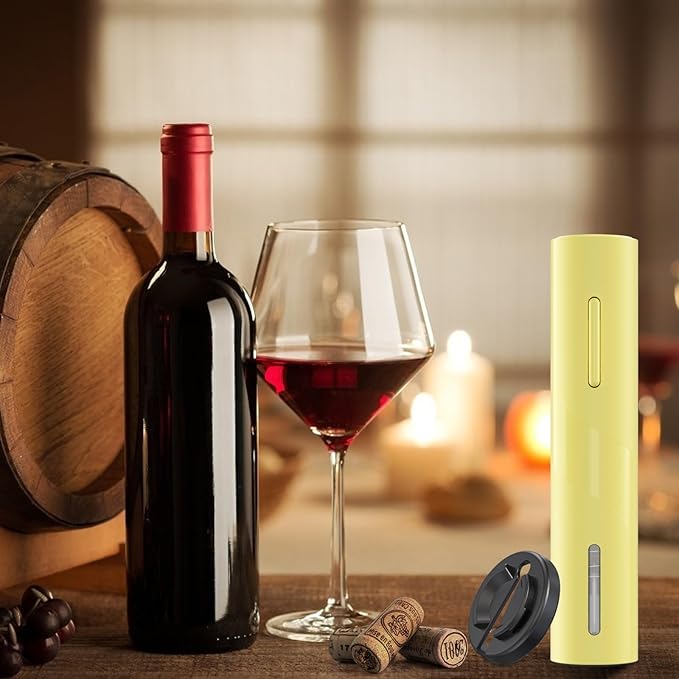 COKUNST Wine Bottle Opener with Foil Cutter, Battery Operated Automatic Corkscrew for Kitchen Party Home Wedding Yellow