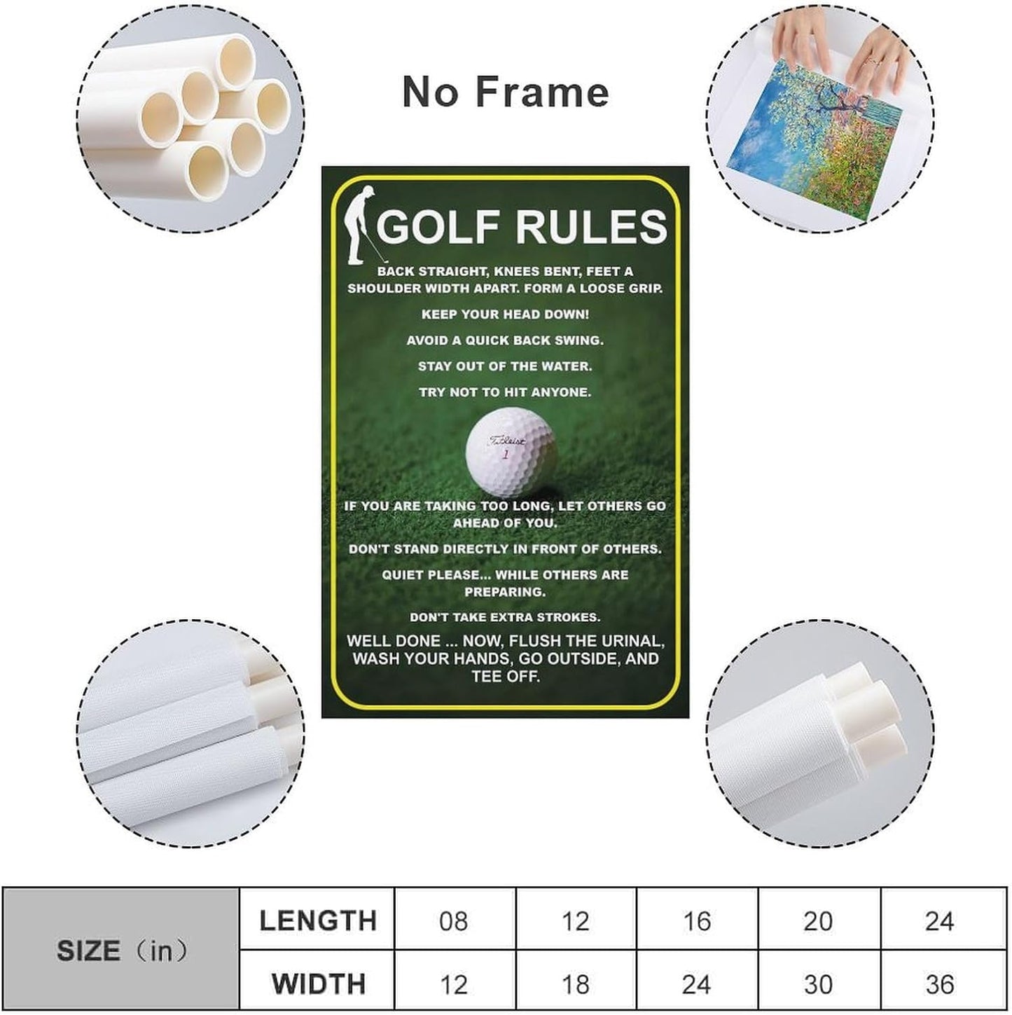 Funny Golf Rules Sign, Unique Man Cave Wall Art, Humorous Golfer Gift, Canvas Painting Posters And Wall Art Pictures Are Used For Room Aesthetics And Decoration 12x18inch(30x45cm)