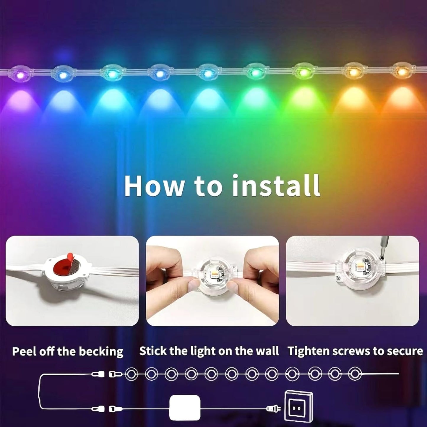 BWZYdy RGB Outdoor LED Eaves Lights, 100FT IP67 Waterproof, Smart App/Remote Control, 112 Color Combinations, Model Light001