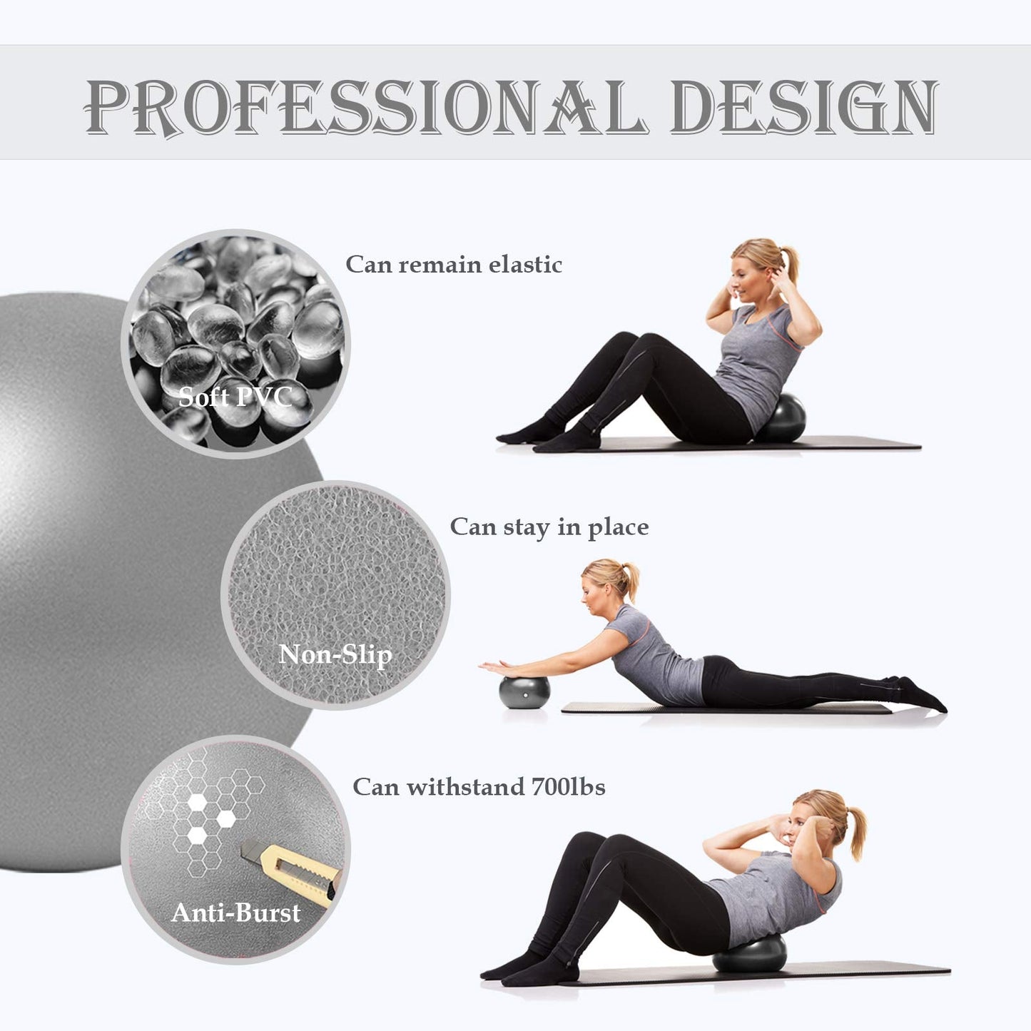 Soft Pilates Ball 9 Inch, Ideal Small Exercise Ball Between Knee Squeeze for Physical Therapy Yoga Core Medicine Abs Pt Bouncy, Mini Rubber Fitball Barre Workout Equipment for Women Men Kid Toddler