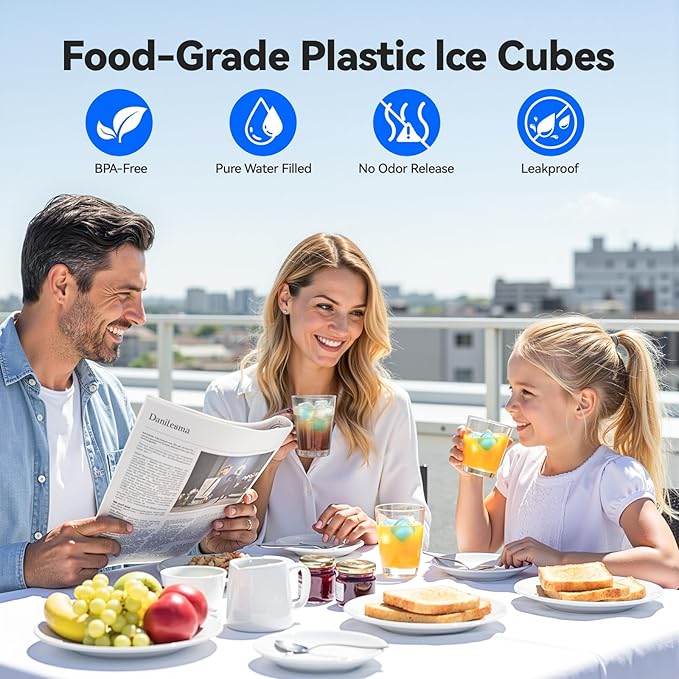 Nilpferd 720 Pack Reusable Ice Cubes for Drinks, BPA-Free Ice Packs for Lunch Boxes or Coolers, Refreezable Plastic Ice Cubes Without Diluting Drinks for Party Hosts & Outdoor Enthusiasts