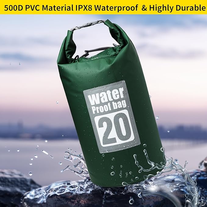 Waterproof Dry Bag, 10L Roll Top Dry Bag Backpack, 500D PVC IPX8 Floating Dry Bag for Hiking, Kayaking, Camping