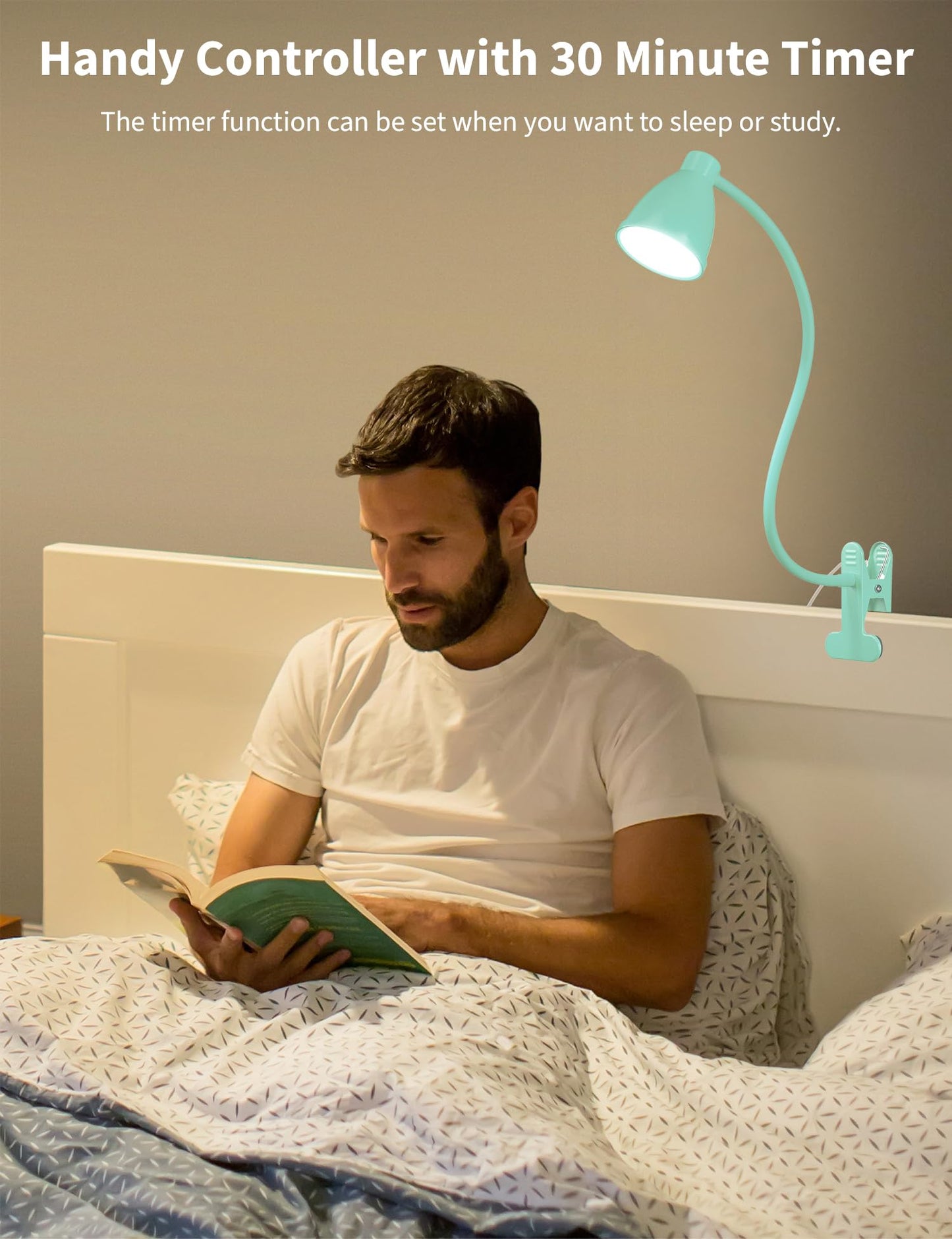 BOHON Desk Lamp with Clamp, 10W LED, 3 Color Modes, 10 Brightness Levels, Flexible Gooseneck, Teal, Model CDL10WT